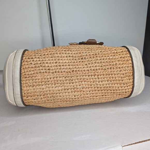 Coach Straw Floral Appliqué Tote Natalie Hampton 16763 Ivory Grey Stud Leather - Picture 6 of 16